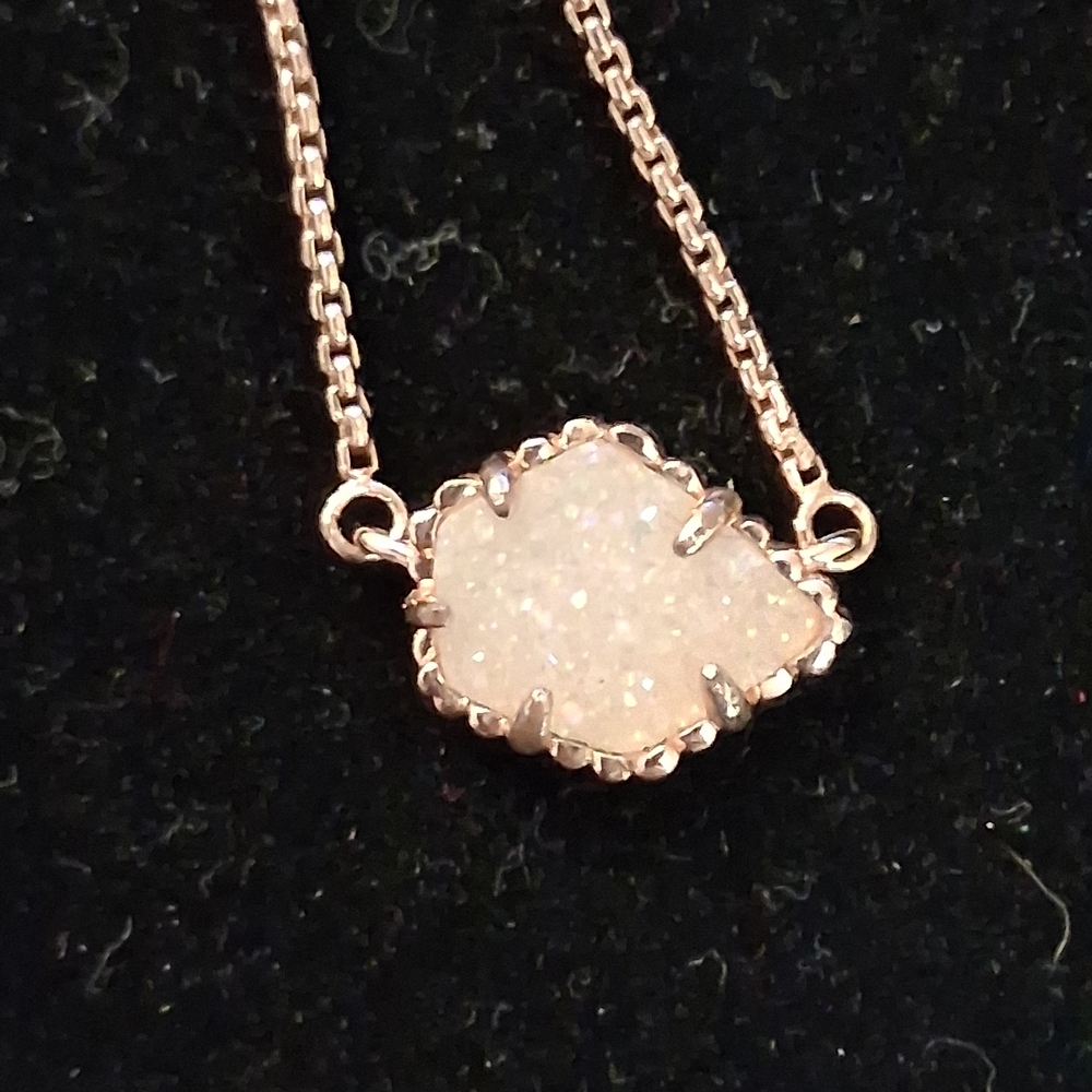 Kendra Scott Druzy Pendant Necklace in Rose Gold - White Druzy